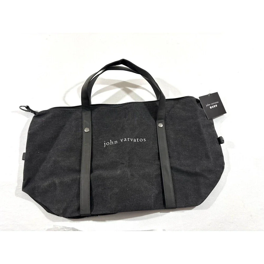 John Varvatos Dark Gray Canvas Cotton Weekender Travel Gym Tote Bag w/Strap New